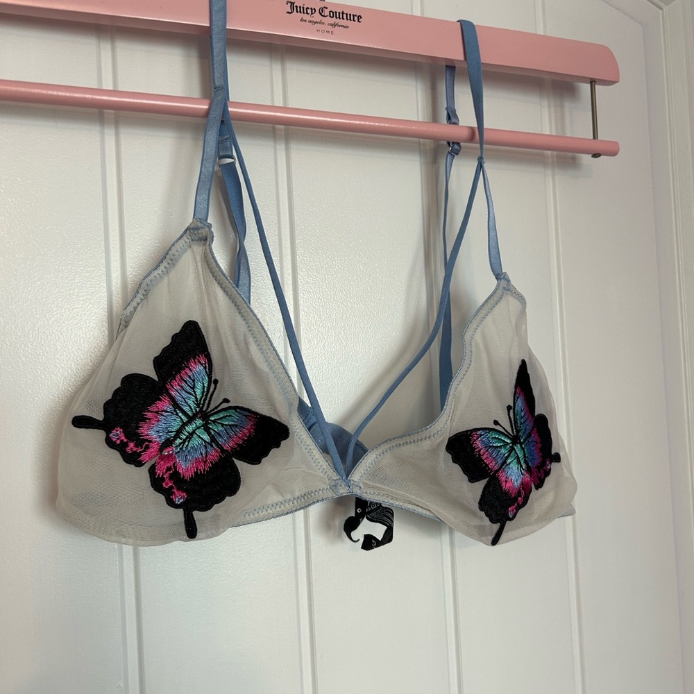 Urban Outfitters Light Blue Sheer Butterfly Bralette